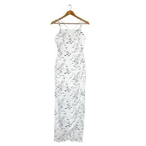New BCBGeneration White Maxi Dress with Navy Blue Pattern